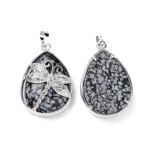Dragonfly Pendant with Snowflake Gemstone 40mm for jewellery making