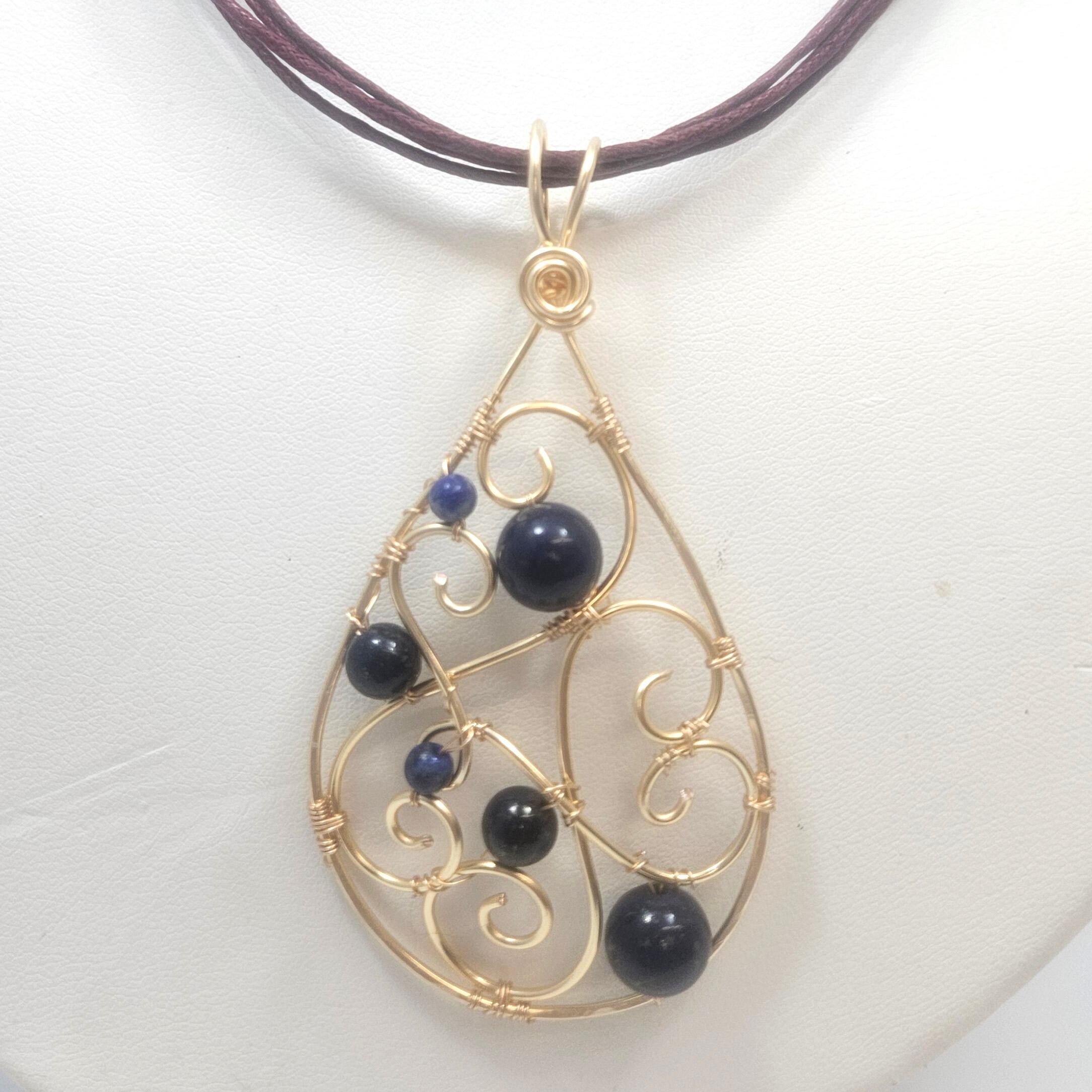 Swirl Wire Pendant lapis gemstone jewelry making kit — DIY set with beads and instructions for creating handmade jewelry