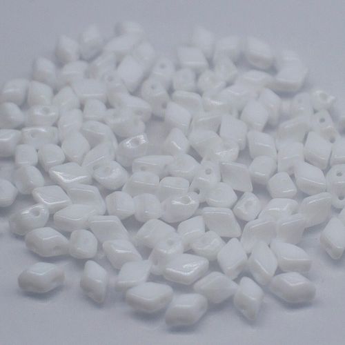 6x4mm 10g Czech glass Rulla beads white — two-hole beads for jewelry making and bead weaving