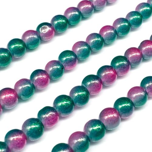 Glass Jade Glitter Beads 6mm Round Pink Green for jewellery making