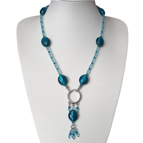 Alexandria Silver Foil Necklace teal necklace making kit — DIY set with beads and instructions for creating handmade jewelry
