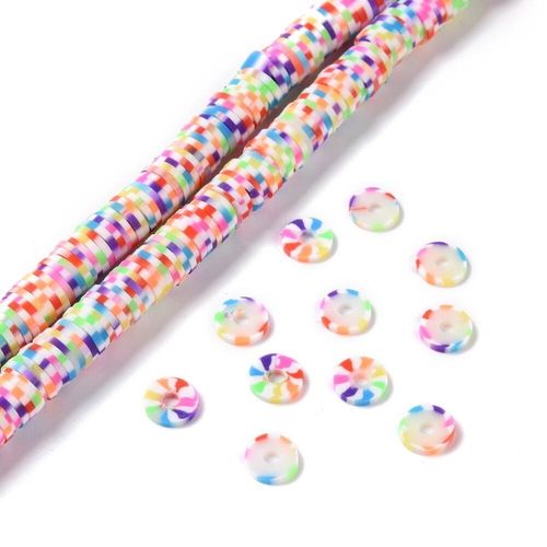 Fimo Heishi Disc Beads 8mm Swirl Rainbow 16" String for jewellery making