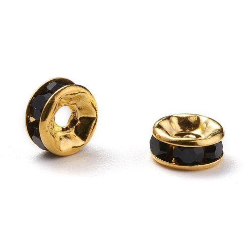 Diamante Spacer Rondelle Beads 6mm Gold Jet Black 25pc 25 Pieces for jewellery making