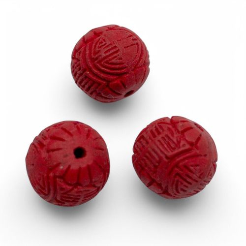 Cinnabar Red Carved Bead Round 14mm 1pc for jewellery making