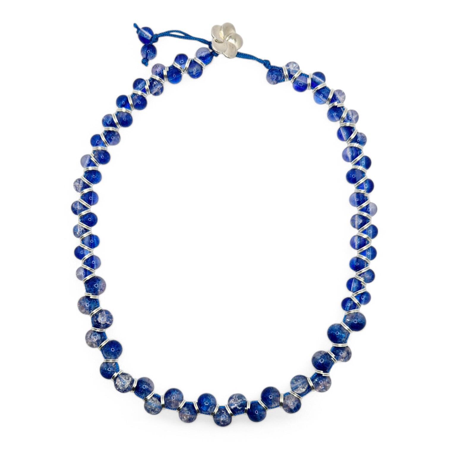 Crackle Trellis Necklace Makes 2 blue necklace making kit — DIY set with beads and instructions for creating handmade jewelry