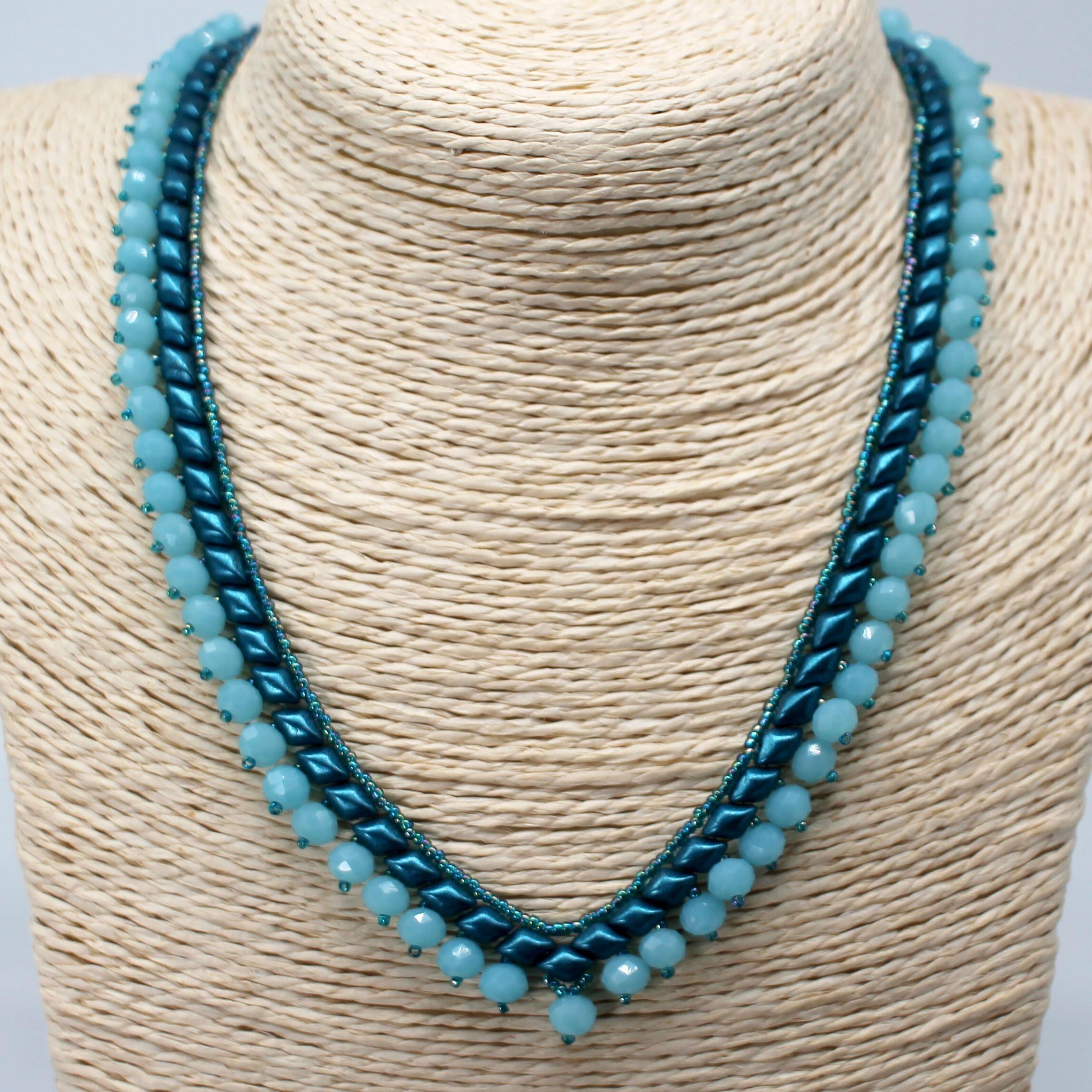Gemma Necklace aqua necklace making kit — DIY set with beads and instructions for creating handmade jewelry