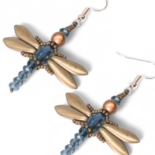Crystal Dragonfly Earrings Kit met. yellow earring making kit — DIY set with beads and instructions for creating handmade jewelry