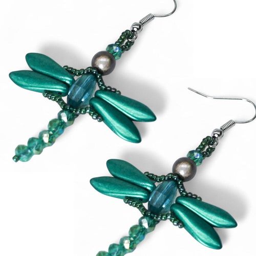 Crystal Dragonfly Earrings Kit teal earring making kit — DIY set with beads and instructions for creating handmade jewelry