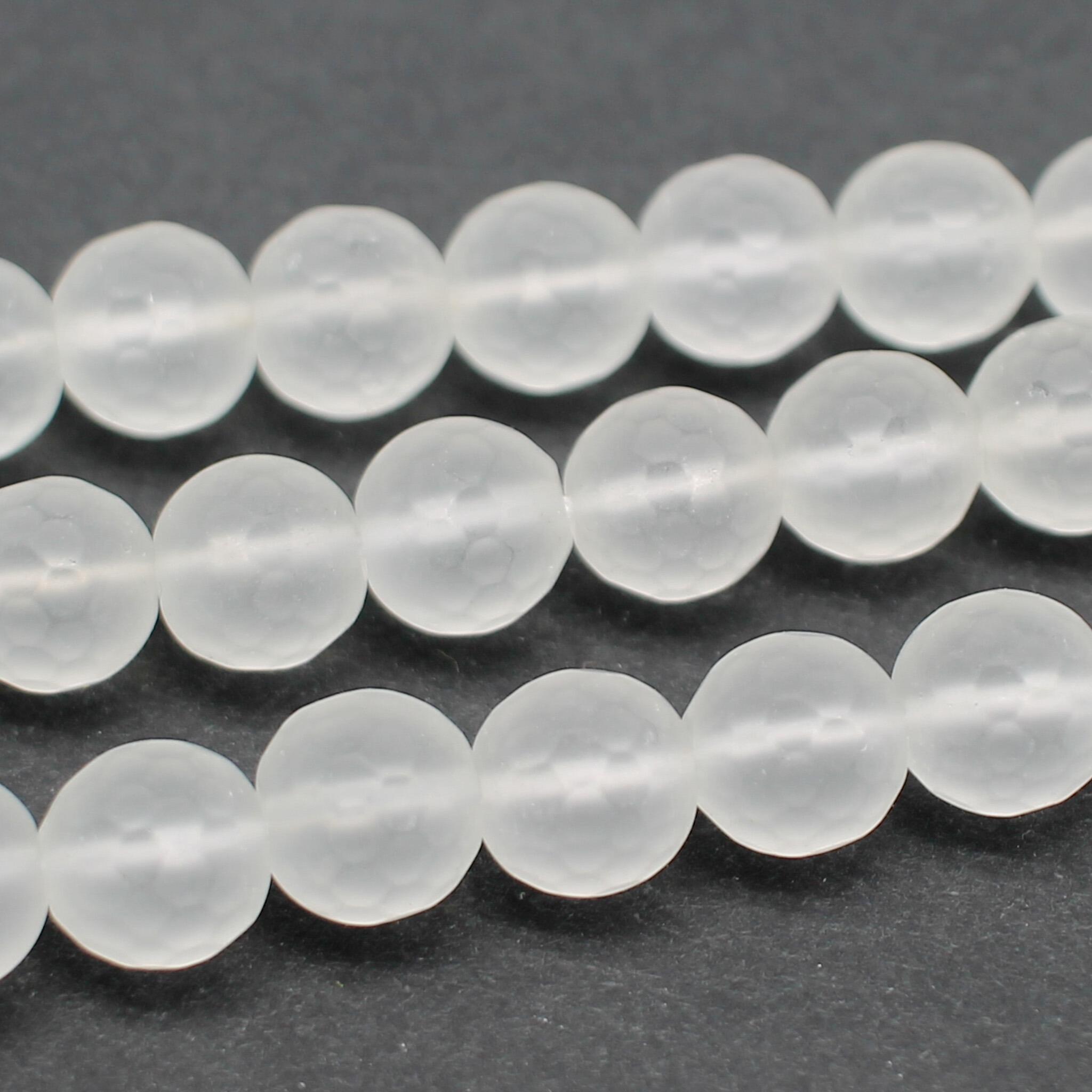 Glass Facet Round Beads 10mm Frost Firepolish Style 15" String for jewellery making