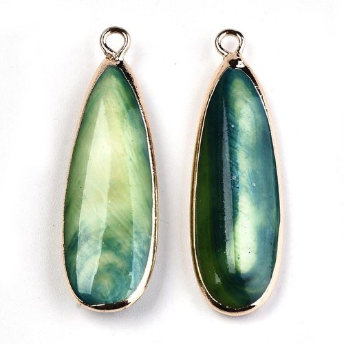 Shell Gold Plated Drop Pendant Green 1pc 32 x 12mm for jewellery making