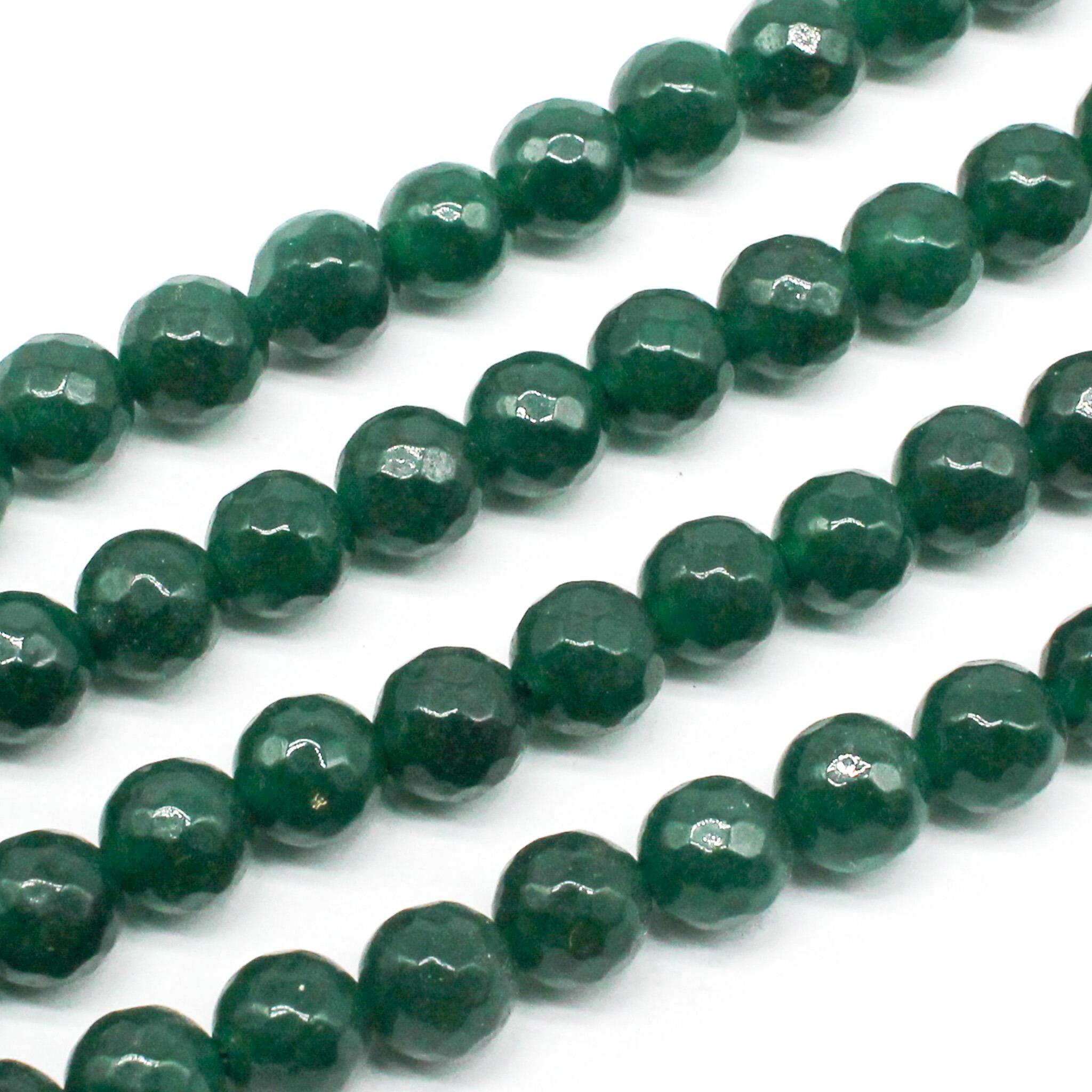 Dyed Jade 7mm Faceted Round Beads 15" string Dark Green for jewellery making