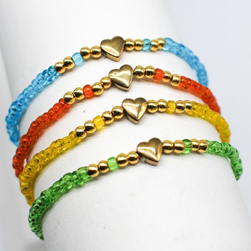 Rainbow Heart Bracelets Makes 60+ Transparent Gold bracelet making kit — DIY set with beads and instructions for creating handmade jewelry