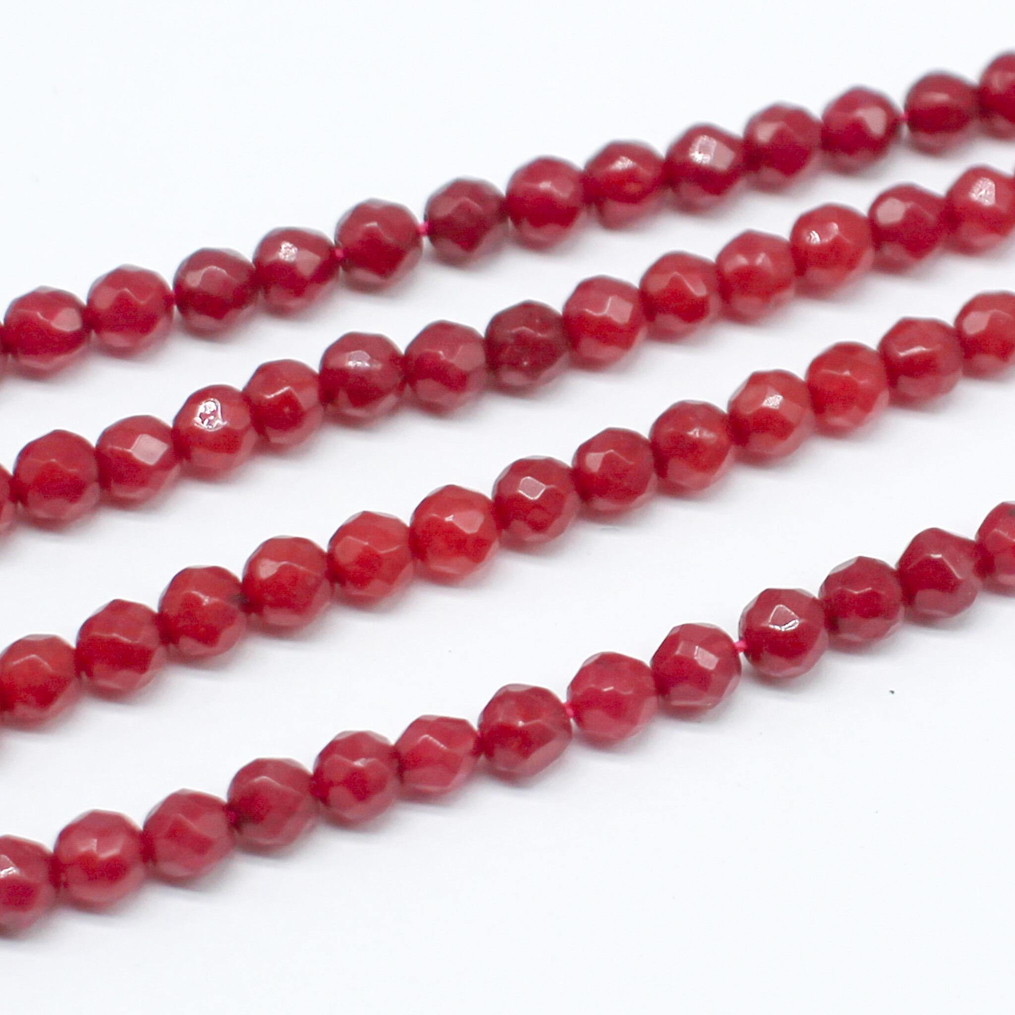 Agate Facet Round Beads 4mm Ruby Red 15" String for jewellery making