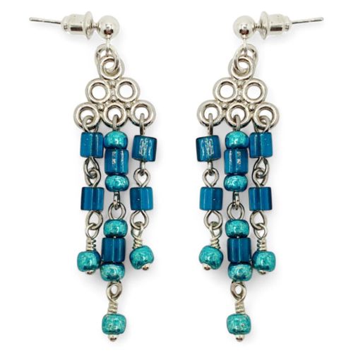 Averil Cube Earrings 1 Pair bright teal earring making kit — DIY set with beads and instructions for creating handmade jewelry