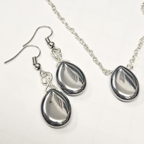 Hematite Drop Jewellery Set silver (add drops) jewelry making kit — DIY set with beads and instructions for creating handmade jewelry