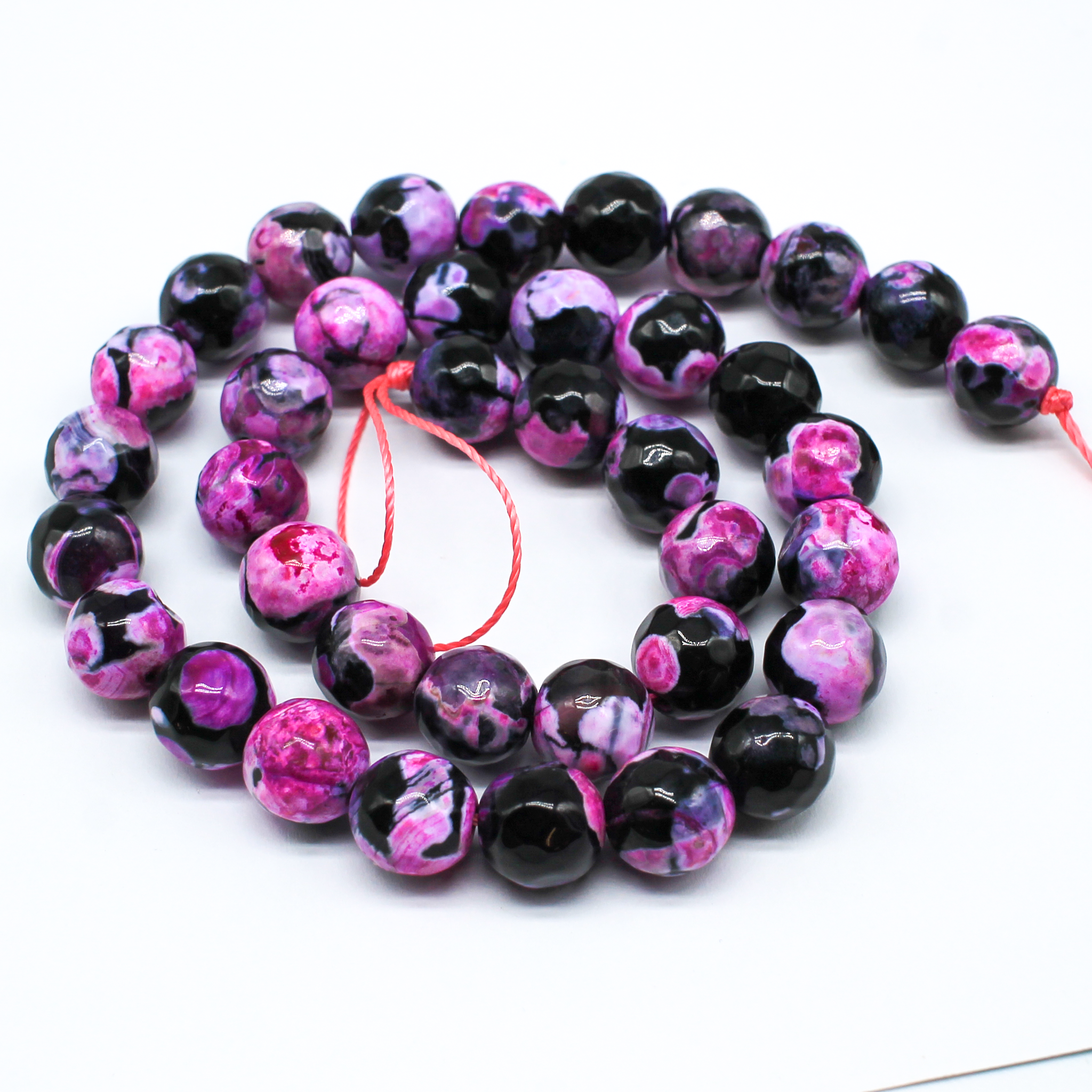 10mm resin druzy bead round black & fuschia 15" strand — sparkling cabochon-style stone ideal for jewelry making, pendants, and craft des…