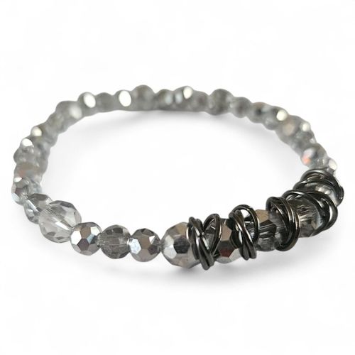 Stretchy Elastic Bracelet Makes 4 half silver bracelet making kit — DIY set with beads and instructions for creating handmade jewelry