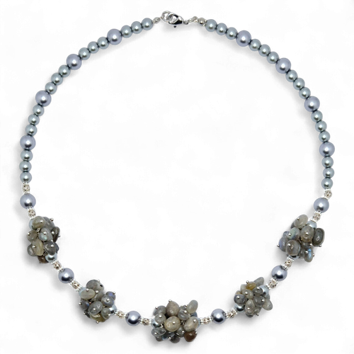Briar Cluster Pin Necklace grey labradorite necklace making kit — DIY set with beads and instructions for creating handmade jewelry