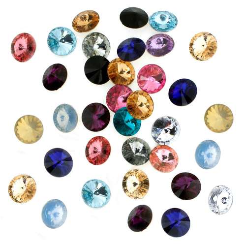 18mm resin Rivoli stone mixed 50 pack — faceted round crystal-style cabochon ideal for jewelry making, settings, and crafts