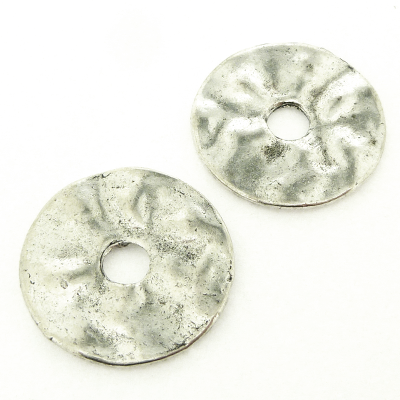 Antique Silver Hammered Disc 23mm 2 Pieces for jewellery making