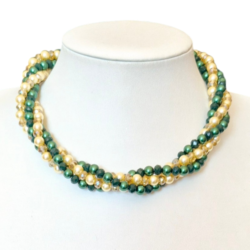 Gwyneth Torsade Necklace Green & Cream 6mm for jewellery making