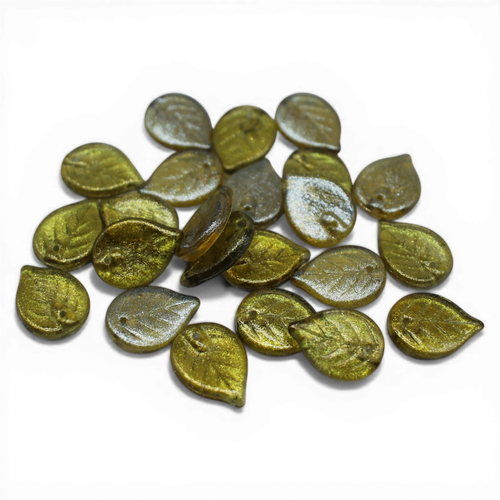 Czech Leaves 18mm Olive 6pcs for jewellery making