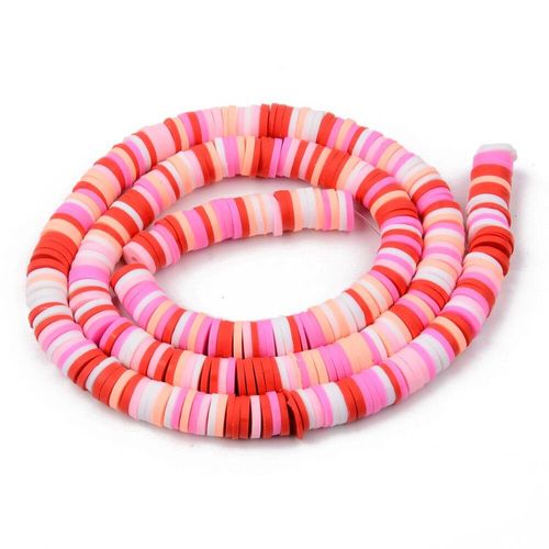 Fimo Heishi Disc Beads 6mm Strawberry Cream 16" String for jewellery making