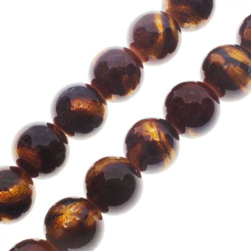 Gold Swirl Glass Beads 10mm Round - Chocolate