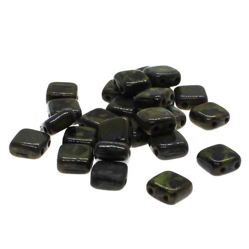 6mm Czech glass glass beads opaque olive - picasso — pack of 25, high-quality two-hole beads ideal for jewelry making, bead weaving, and…