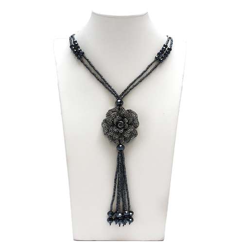 Resin Rose Sparkle Necklace - Hematite