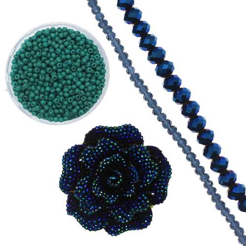 Resin Rose Sparkle Necklace - Blue Iris