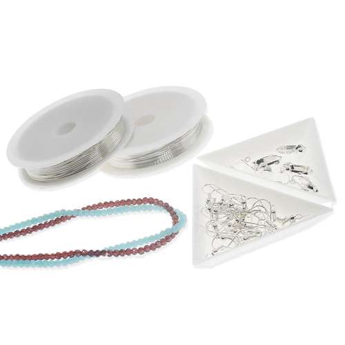 Wire Wrapped Shaped Earrings bundle amethyst blue earring making kit — DIY set with beads and instructions for creating handmade jewelry