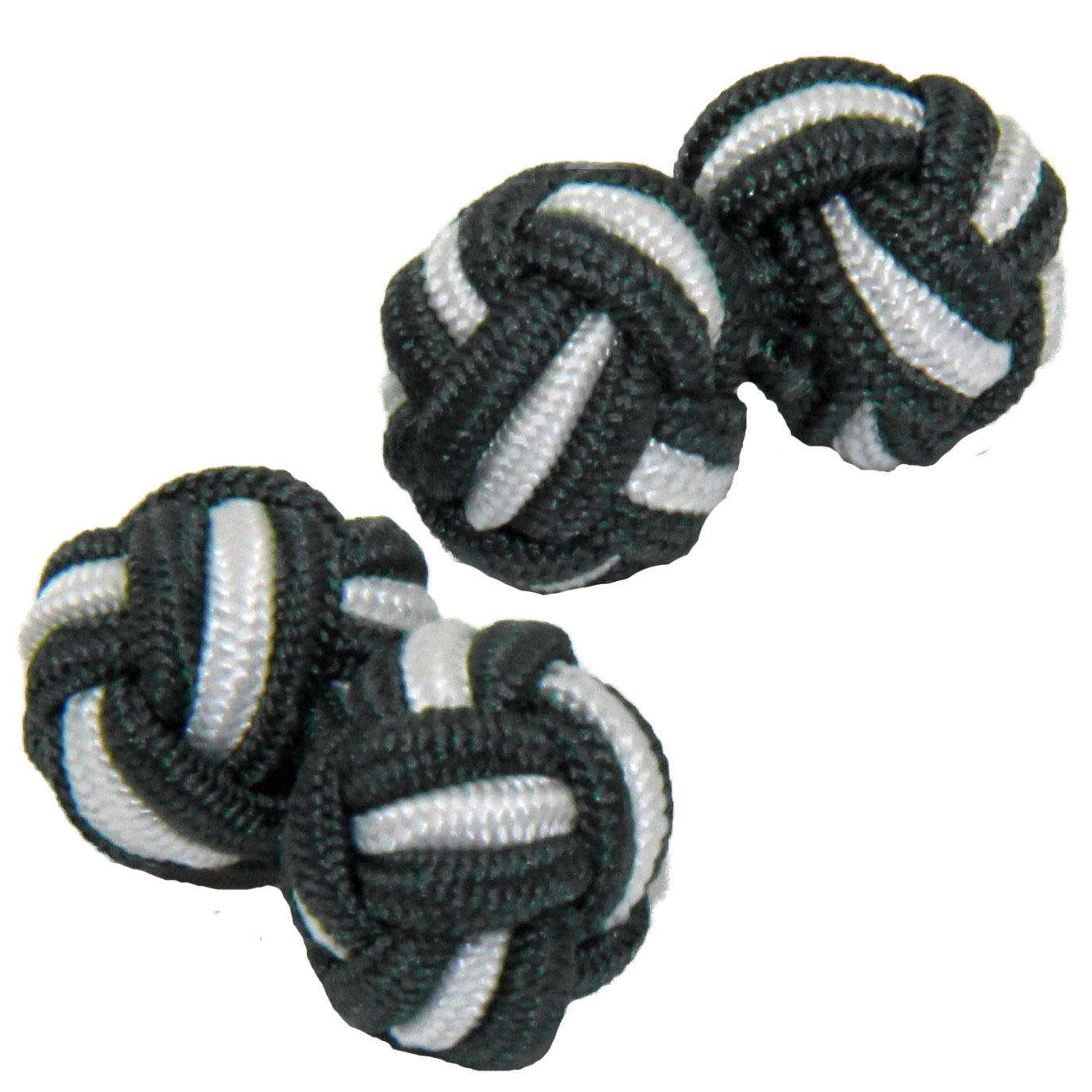 Dark Green and White Silk Knot Cufflinks from Cuffs & Co