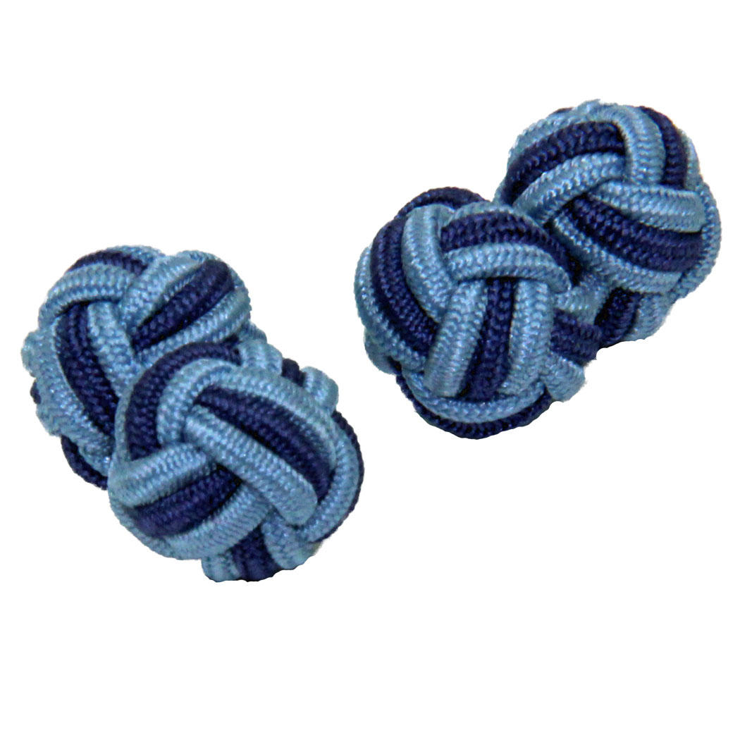 Light Blue and Mid Blue Silk Knot Cufflinks from Cuffs & Co