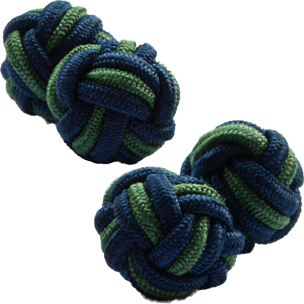 Navy Blue and Green Silk Knot Cufflinks from Cuffs & Co