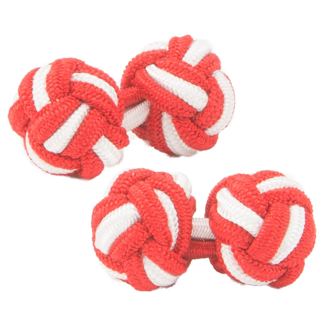 Red and White Silk Knot Cufflinks from Cuffs & Co