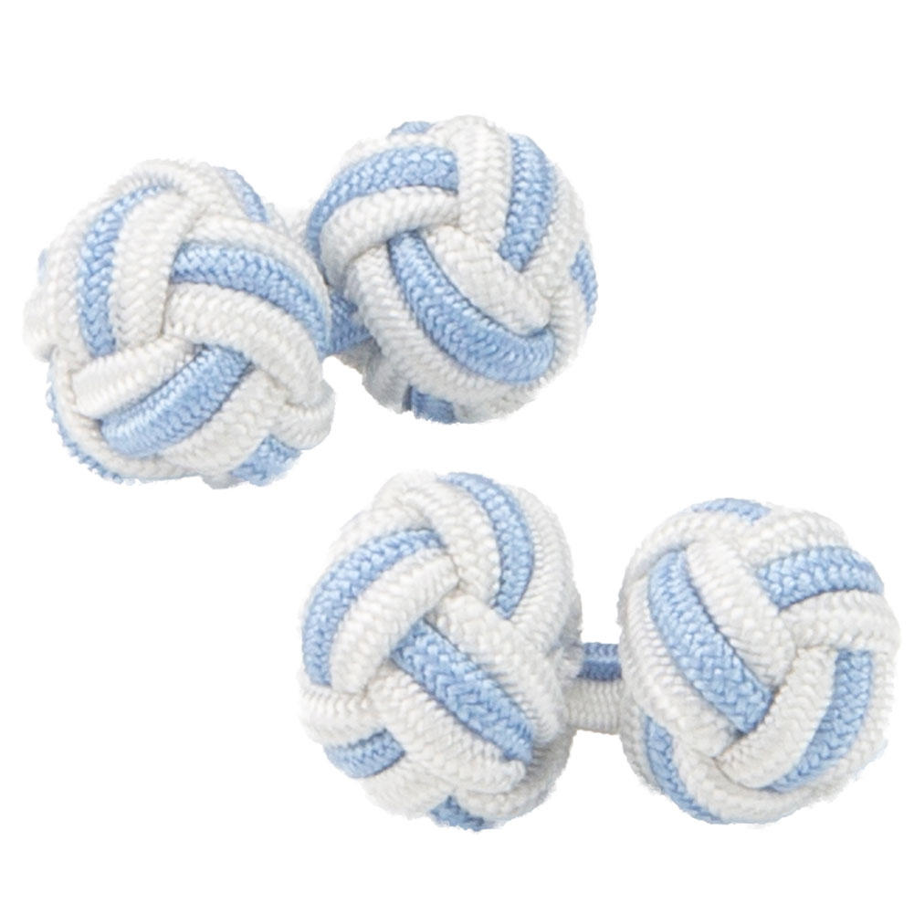White and Pale Blue Silk Knot Cufflinks from Cuffs & Co