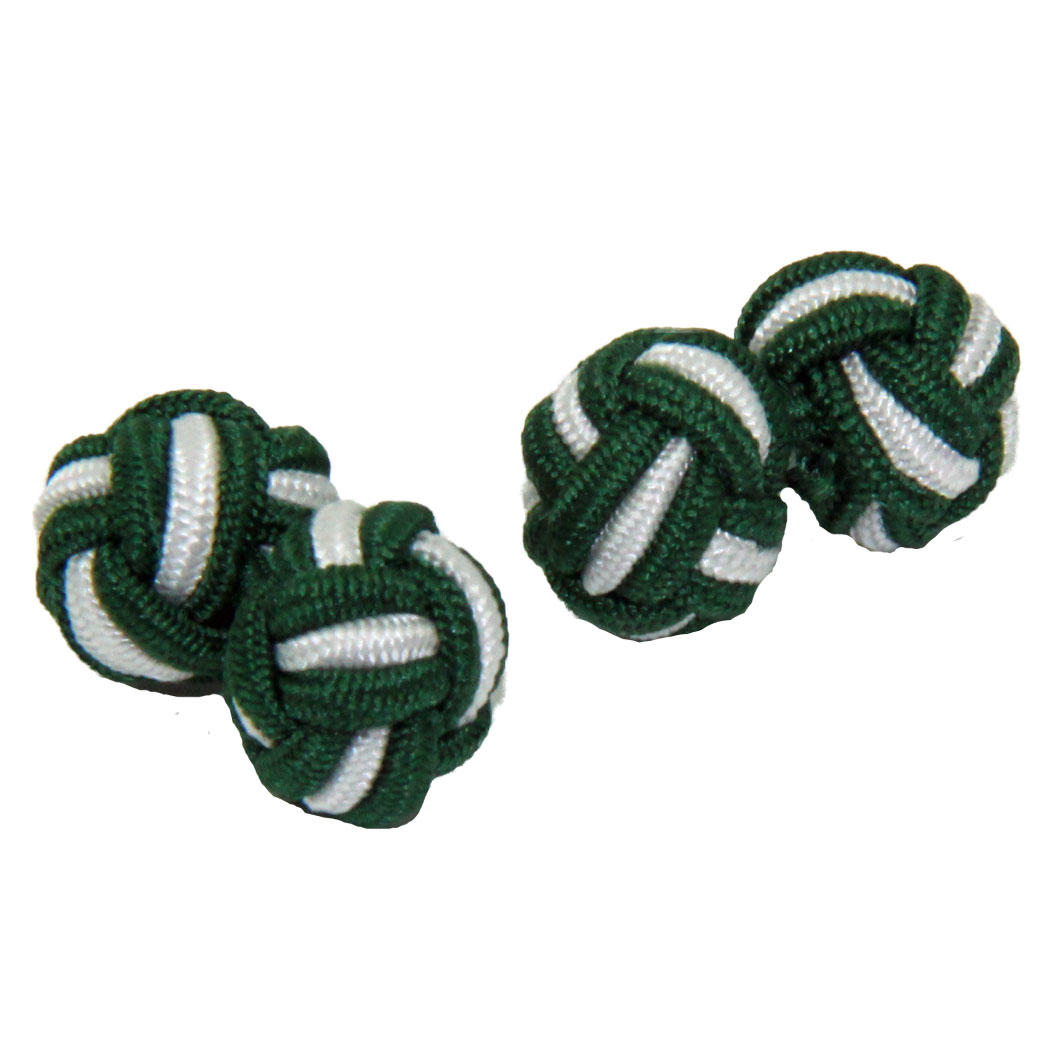 Green and White Silk Knot Cufflinks from Cuffs & Co