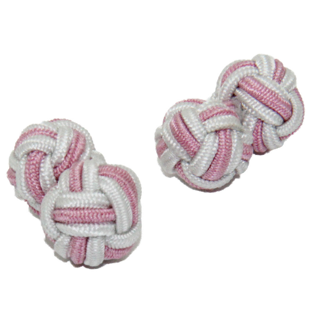 White and Pale Pink Silk Knot Cufflinks from Cuffs & Co
