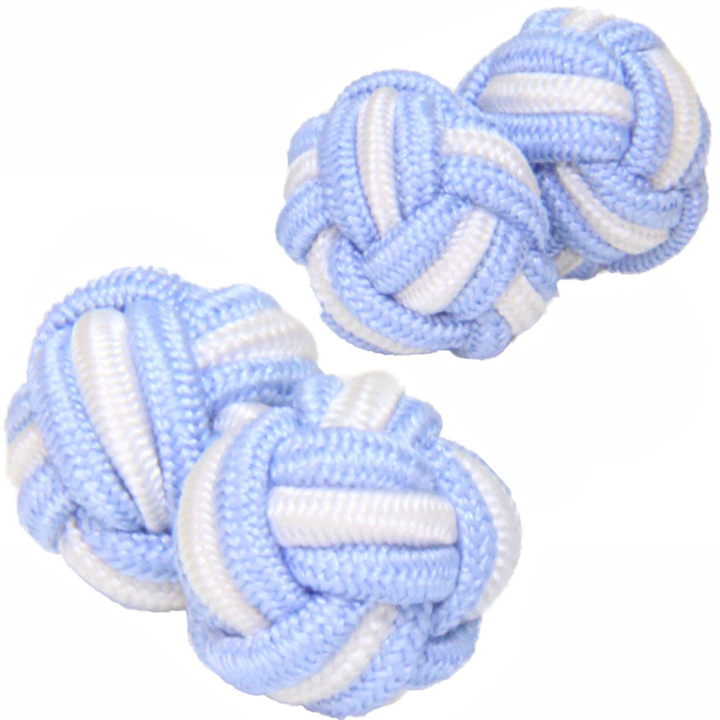 Baby Blue and White Silk Knot Cufflinks from Cuffs & Co