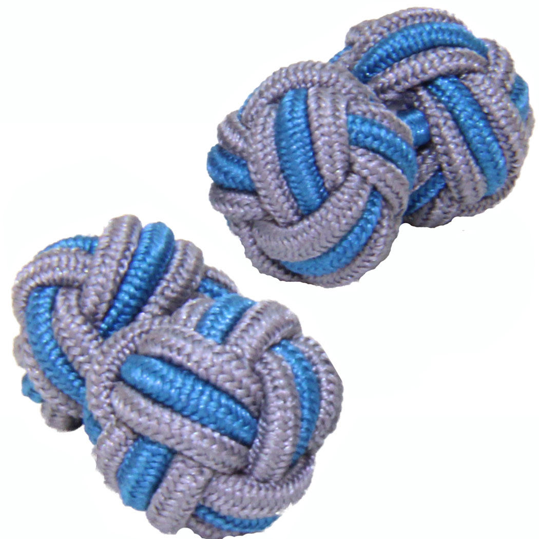 Grey and Mid Blue Silk Knot Cufflinks from Cuffs & Co