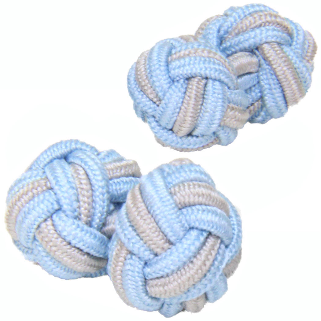 Pale Blue and Grey Silk Knot Cufflinks from Cuffs & Co