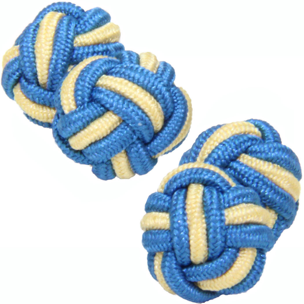 Petrol Blue and Light Yellow Silk Knot Cufflinks from Cuffs & Co