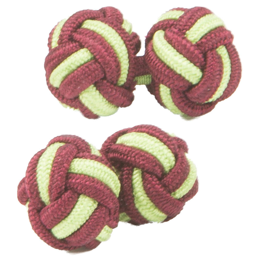 Maroon and Lime Green Silk Knot Cufflinks from Cuffs & Co