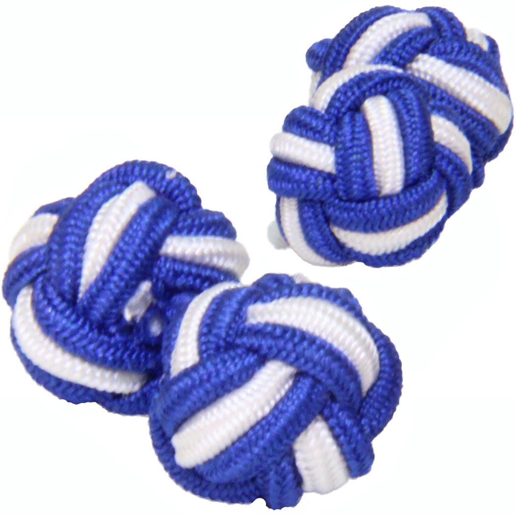 Royal Blue and White Silk Knot Cufflinks from Cuffs & Co