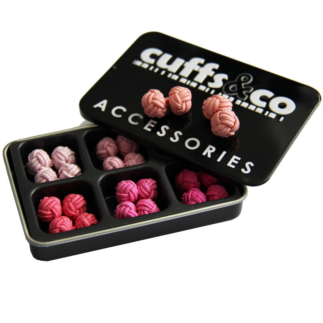Shades of Pink Silk Knot Cufflink Set from Cuffs & Co