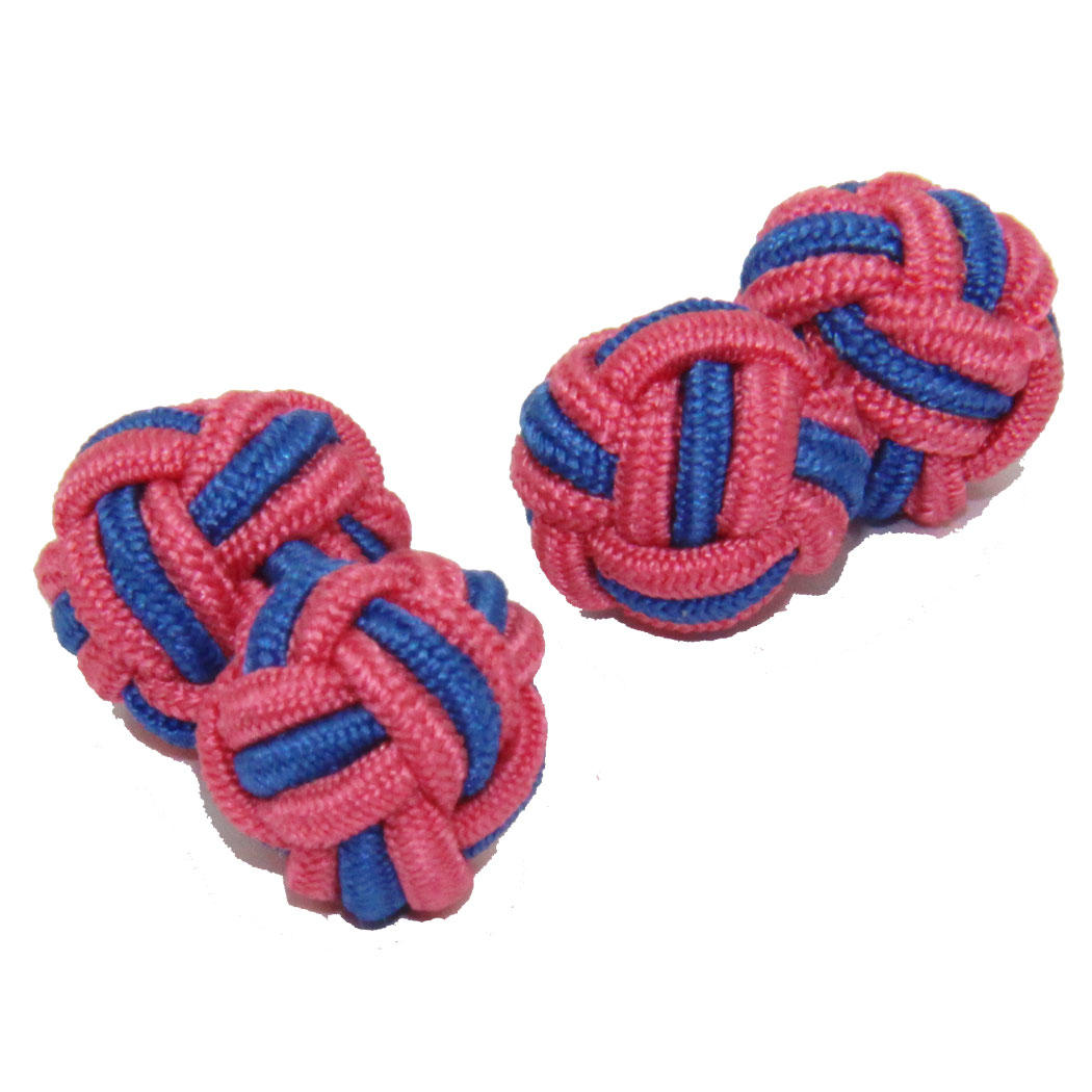 Blush Pink and Vibrant Blue Silk Knot Cufflinks from Cuffs & Co