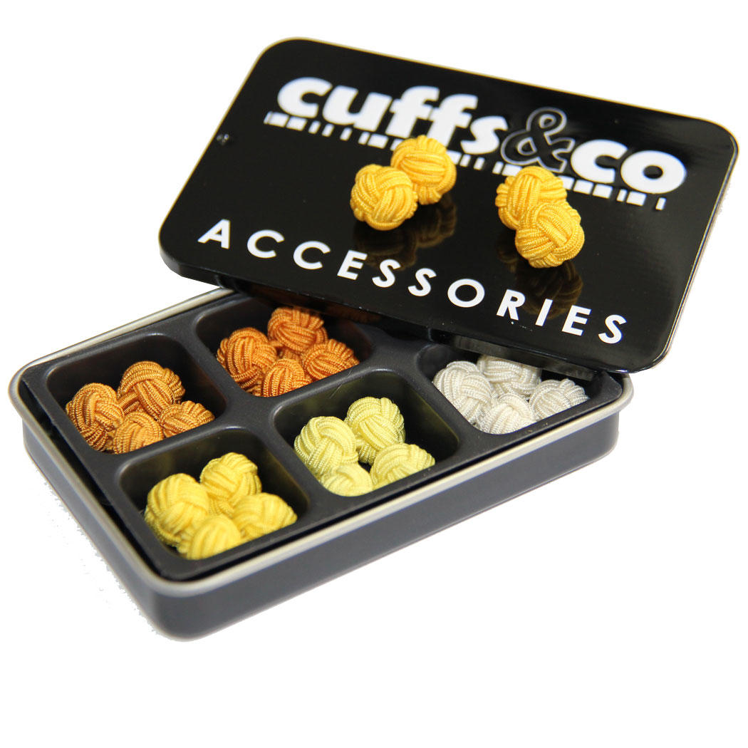 Golden Sun Silk Knot Cufflink Set from Cuffs & Co