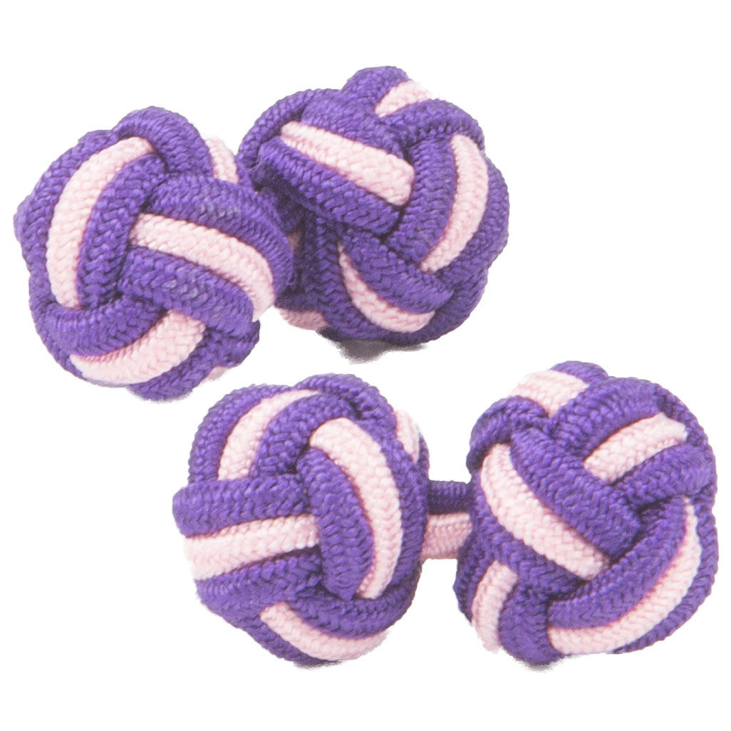 Vibrant Purple and Pale Pink Silk Knot Cufflinks from Cuffs & Co