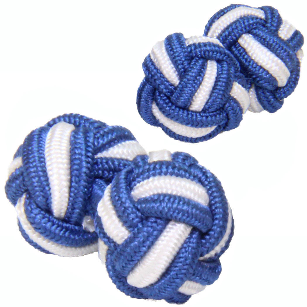 Dark Blue and White Silk Knot Cufflinks from Cuffs & Co